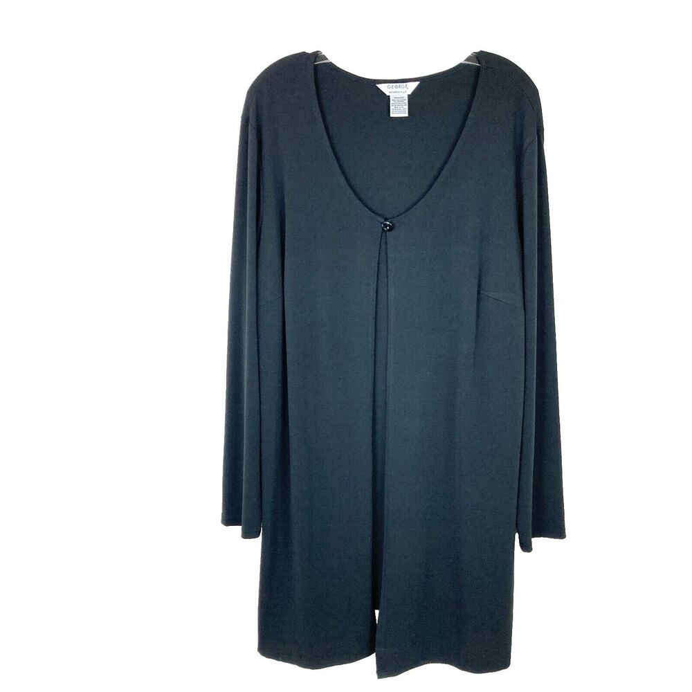 GEORGE Long Open Front 1 Button Cardigan Size 16W Black Long Sleeve Stretch Knit
